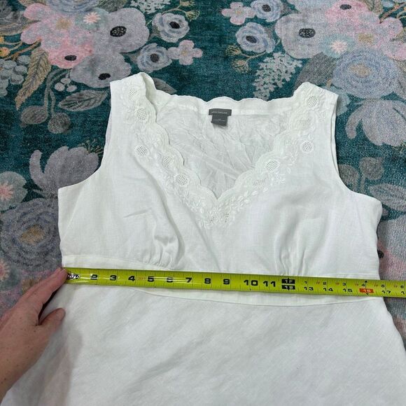 Ann Taylor Top Vintage Linen 12 White Sleeveless Embroidered Scallop V Blouse - Picture 10 of 15